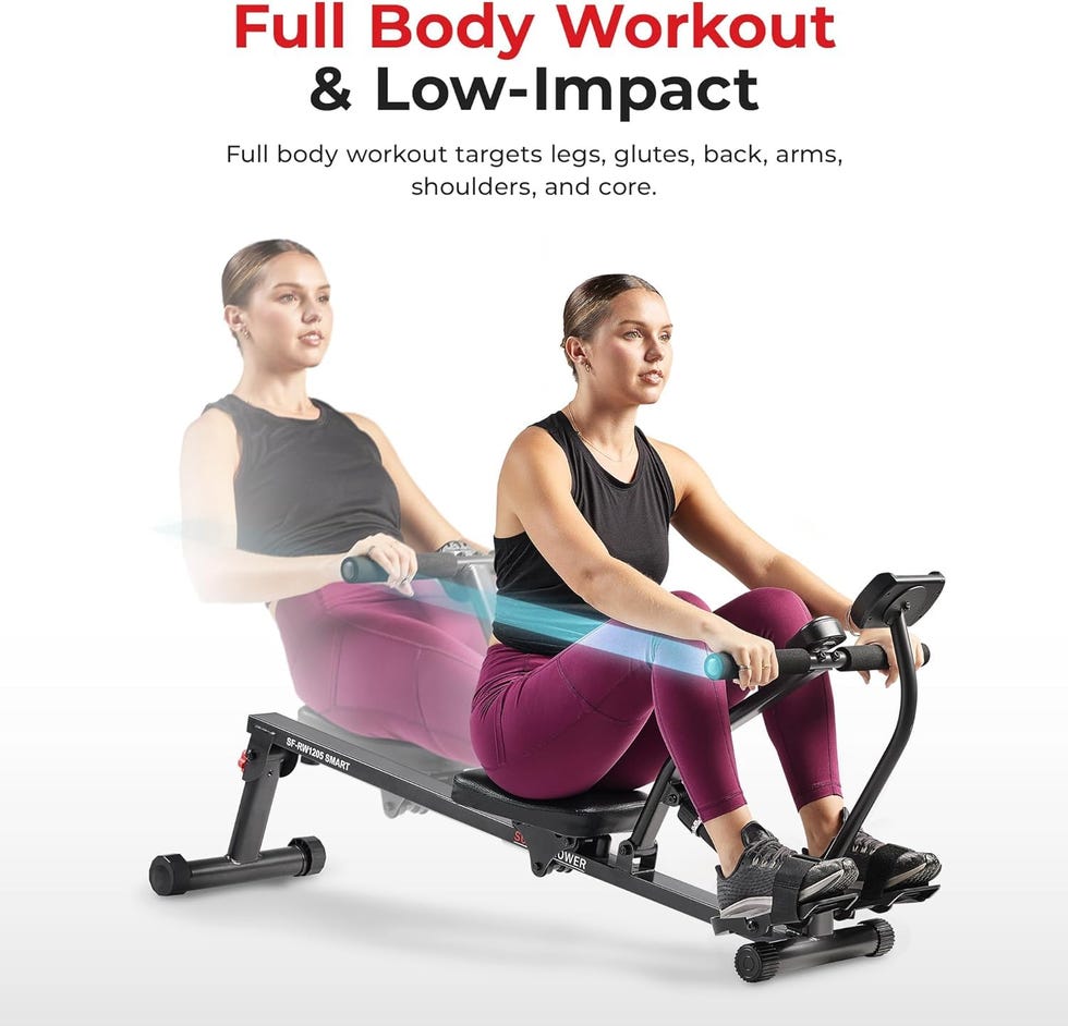 Sunny Health & Fitness Smart Compact Adjustable Rowing Machine, 12 Levels Adjustable Resistance, Full Body Workout, Connects via Bluetooth with Exclusive SunnyFit App – SF-RW1205SMART