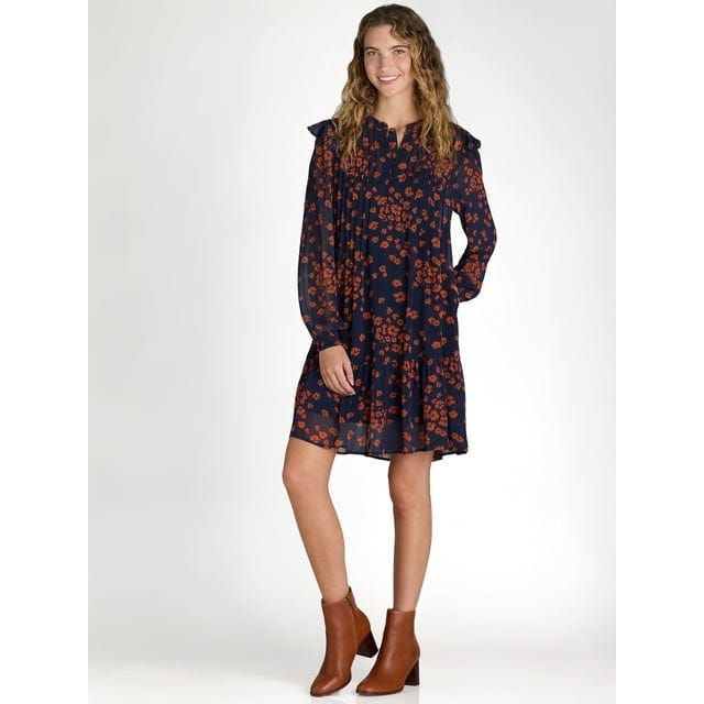 Pintuck Mini Dress with Long Sleeves