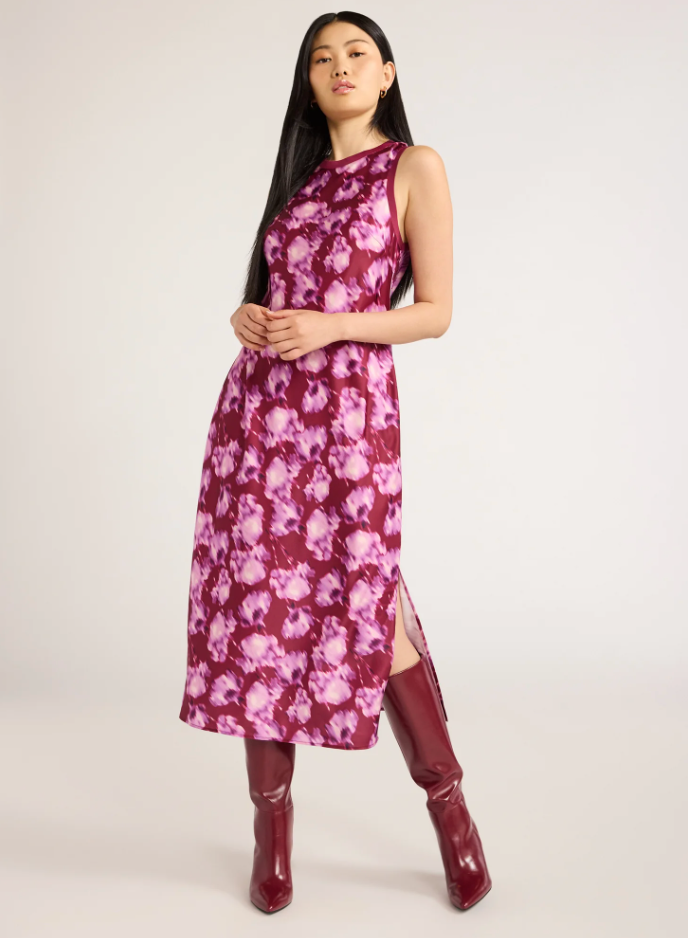 Sleeveless Crew Neck Satin Midi Tank Dress Sleeveless Crew Neck Satin Midi Tank Dress