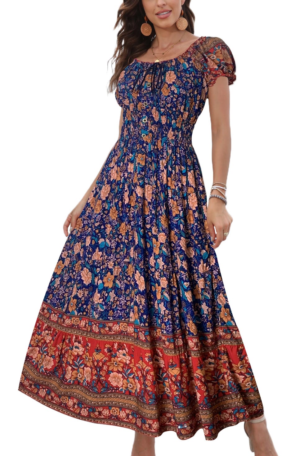 Boho Floral Print Tiered Maxi Dress