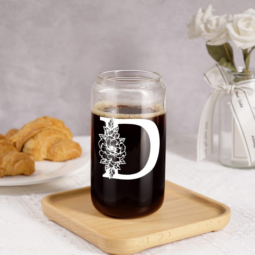 Glass mug with initial 