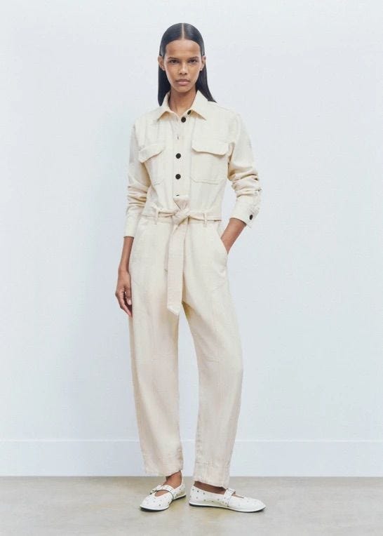 Cotton Herringbone Utility Jumpsuit