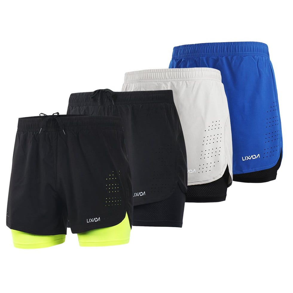 Pantalones cortos 2 en 1 con mallas de hombre para correr