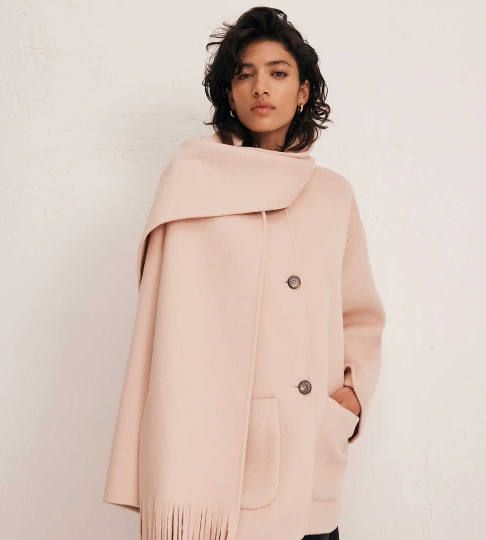 Pink Fringed Scarf Coat