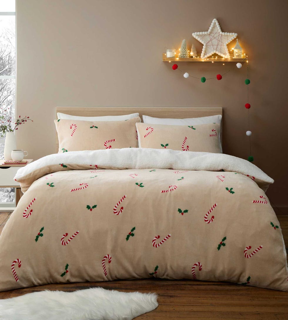 Candy Cane Fleece Duvet Set - Natural / King