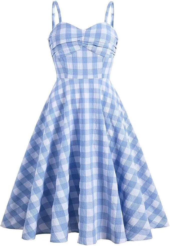 Vestido de estilo años 50 con falda evasé para el verano con estampado de cuadros vichy
