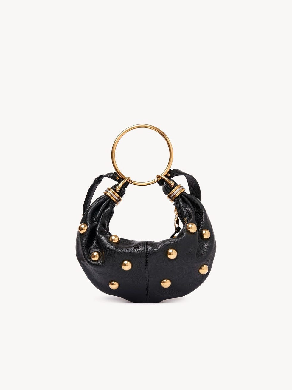 Small Bracelet hobo bag in grained leather with studs