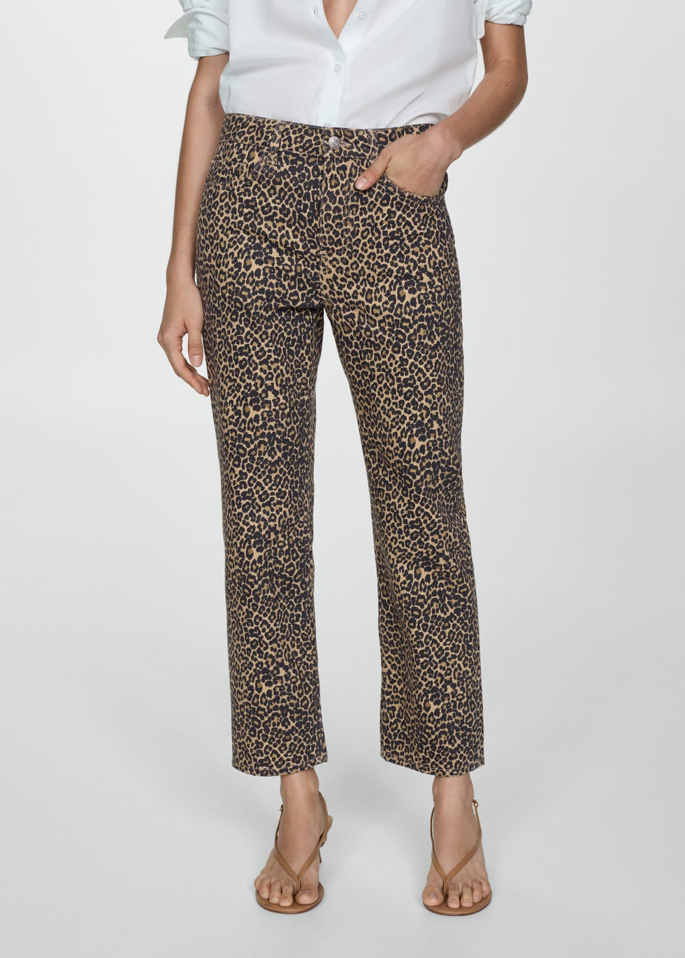 Leopard-print straight jeans