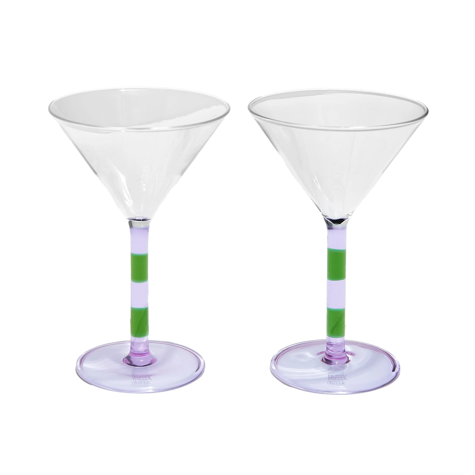 Striped martini glasses in purple + green