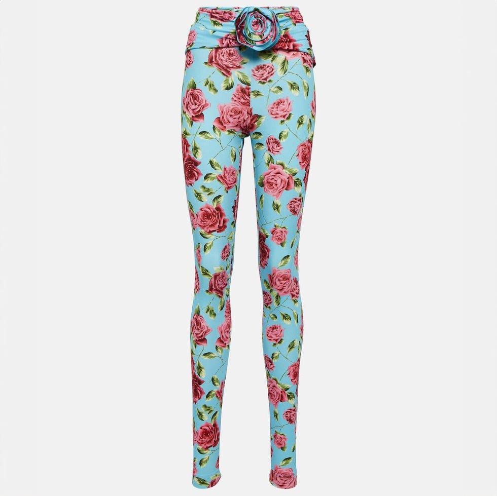 Floral-Appliqué Printed Leggings