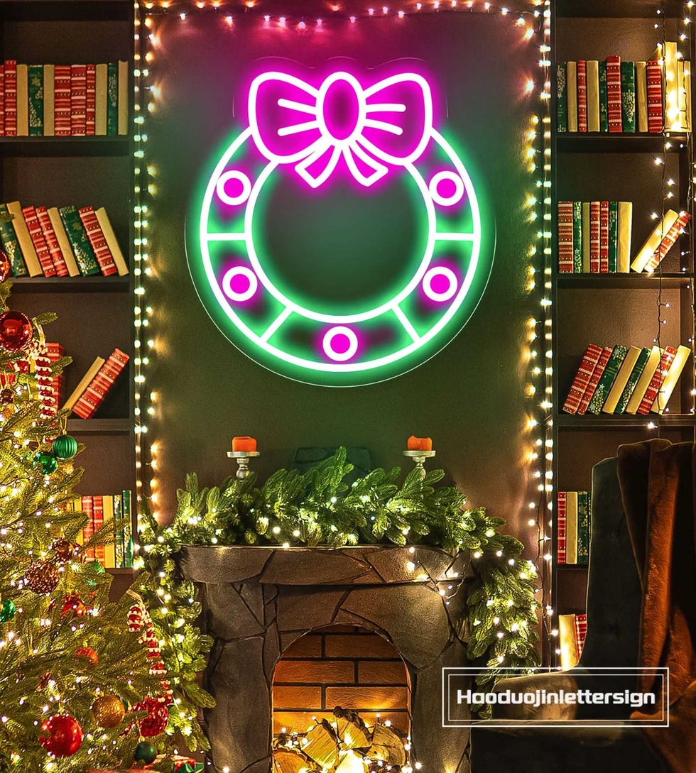 Merry Christmas Wreath Neon Sign