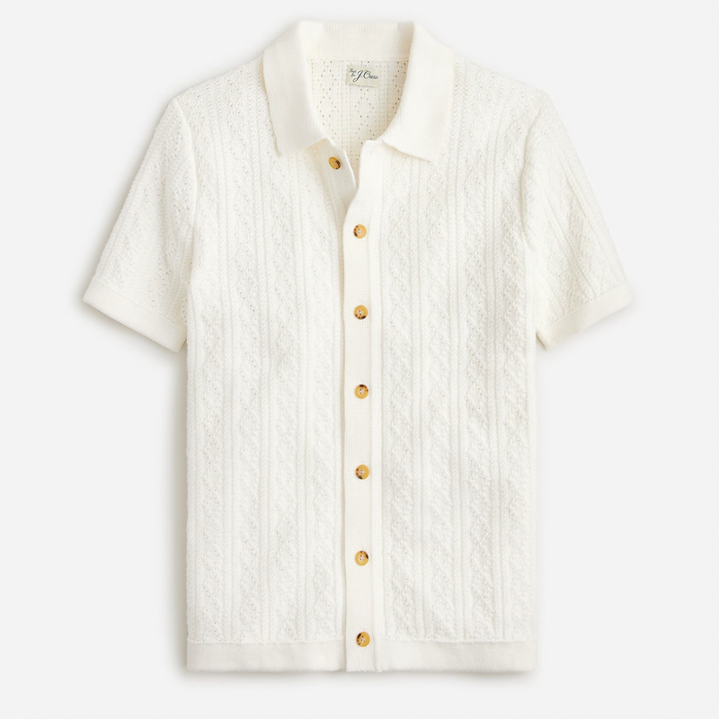 Heritage cotton short sleeve polo shirt with pointelle stitch