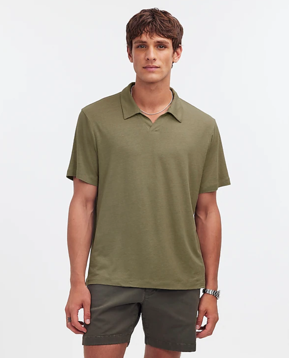 Linen Blend Johnny Collar Knit Polo Shirt