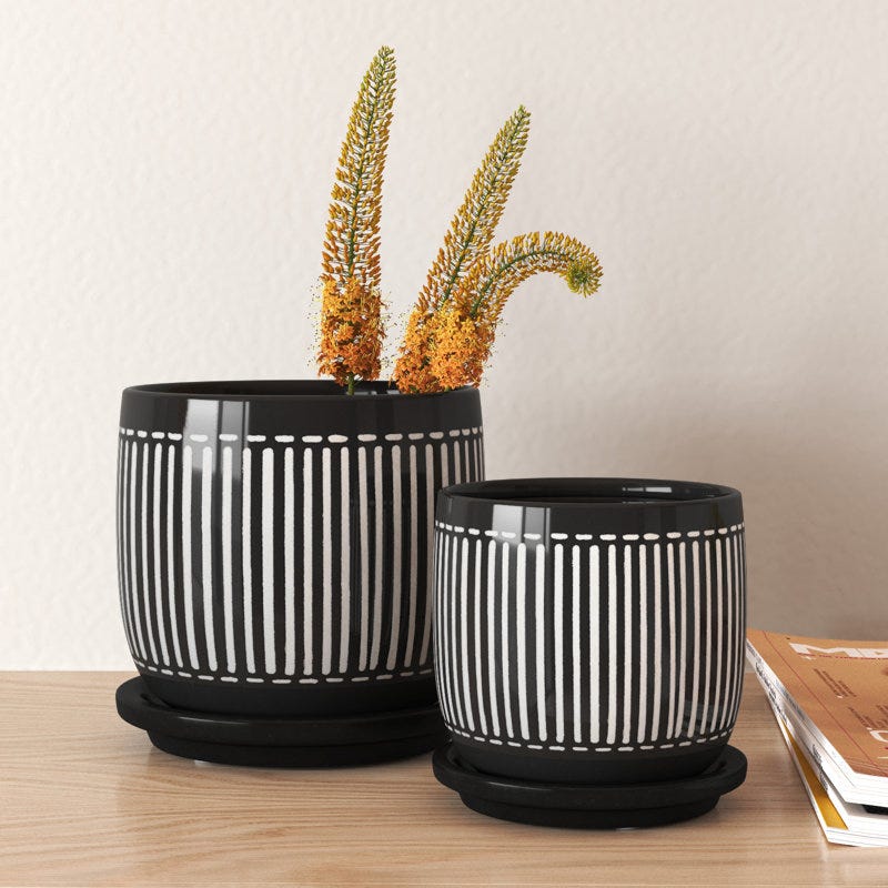 Modern black and white ceramic planters 