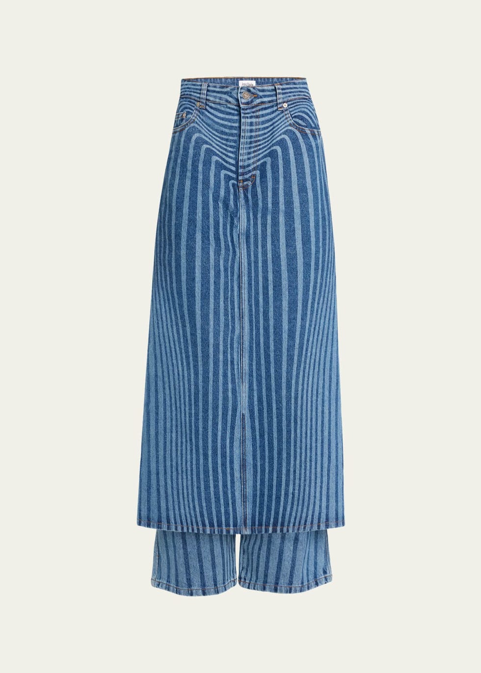 Laser print denim skirt pants