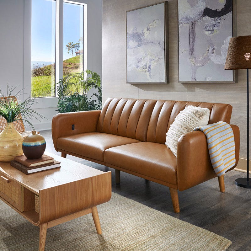 Vegan Leather Convertible Sofa 