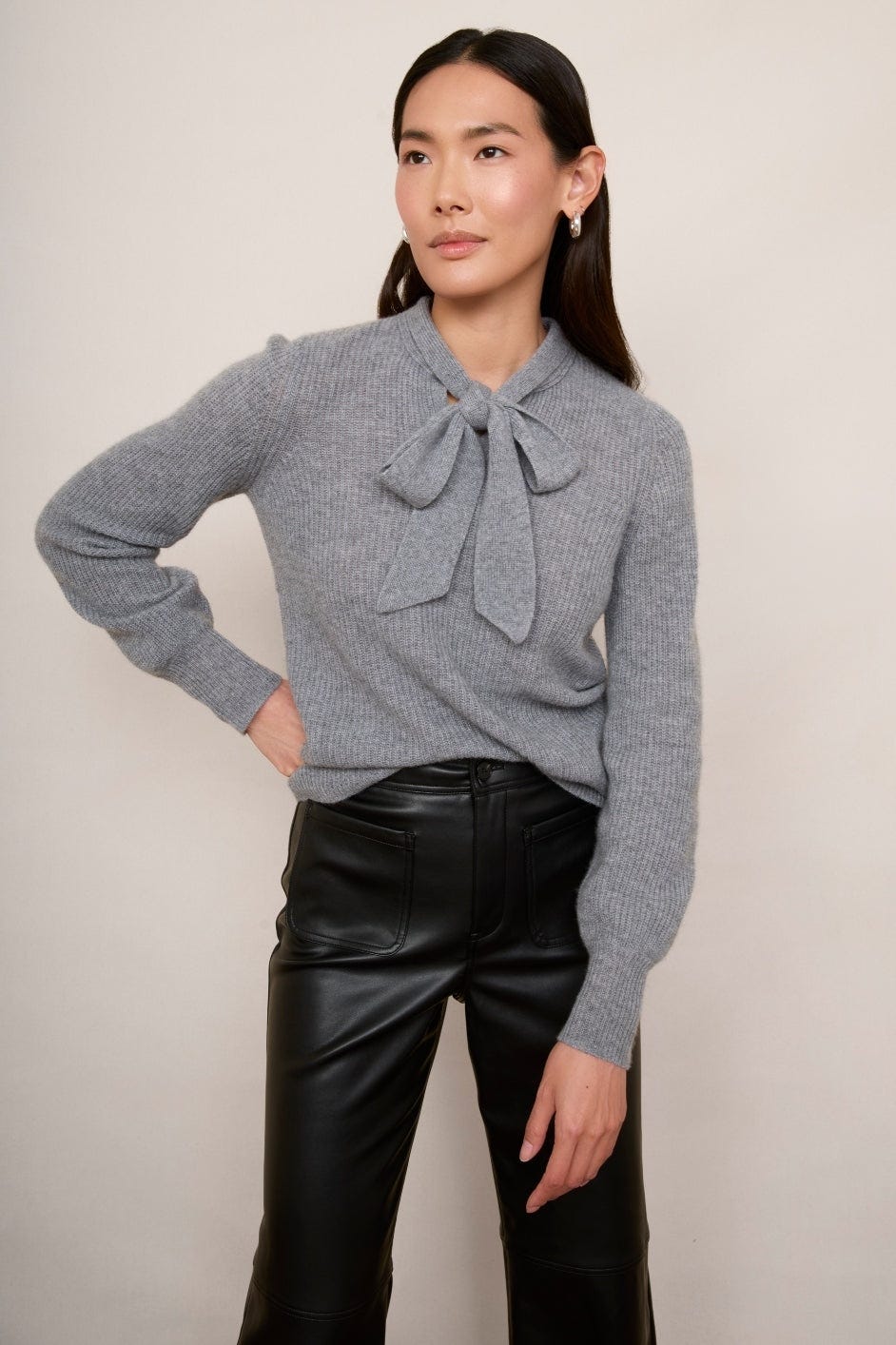 Bailey Cashmere Tie Neck Jumper – Grey Marl