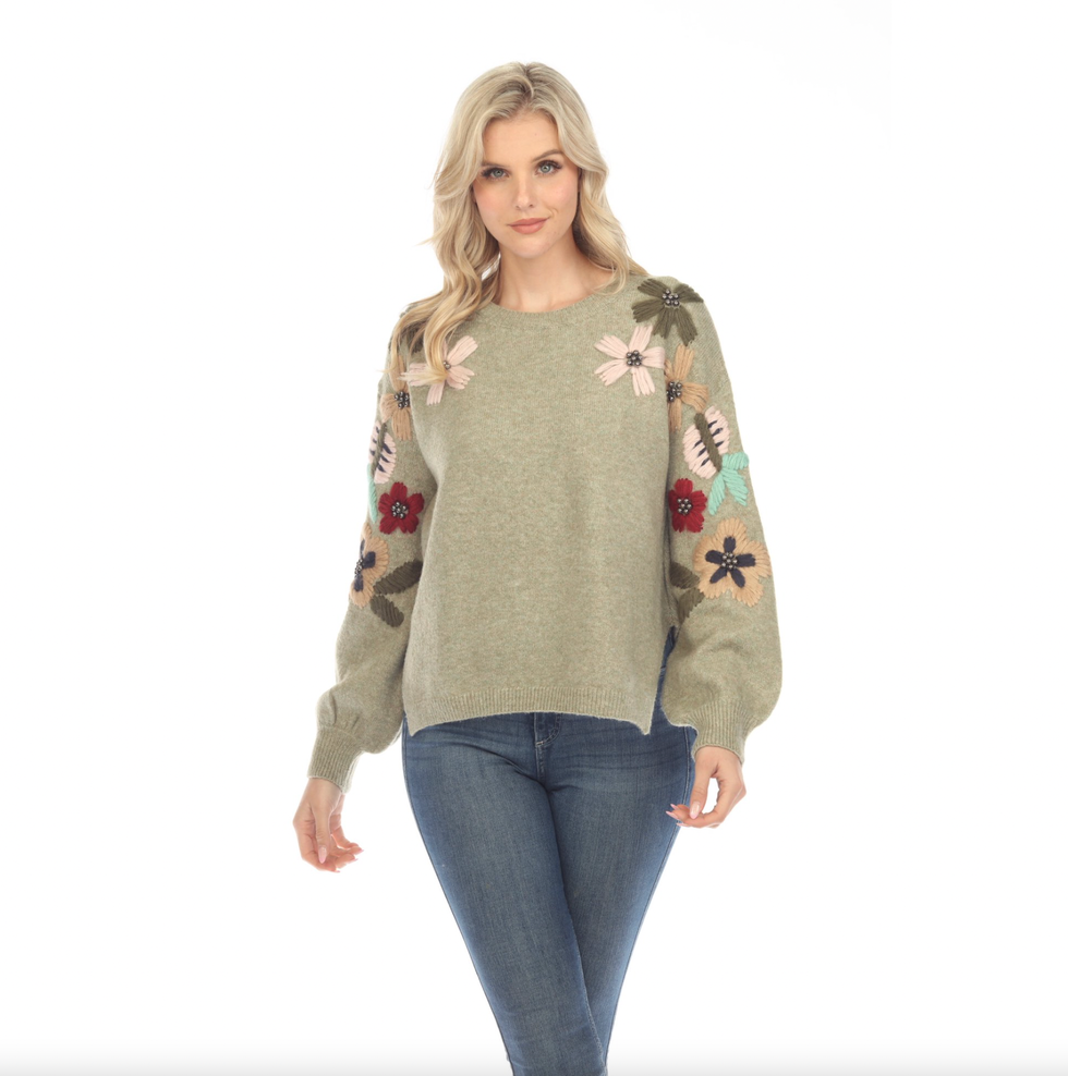 Simply Couture Blooming Floral Embroidered Sweater Top