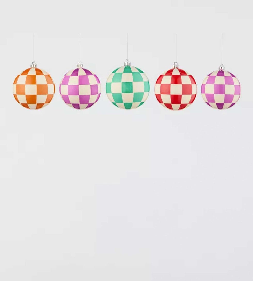 Checked Shatterproof Baubles, Box of 10, Multi