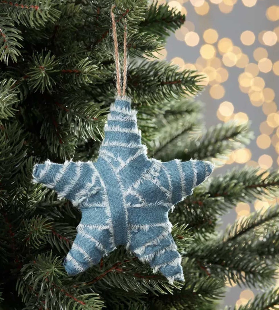 Trinket & Treasure Fabric Wrapped Star Tree Decoration, Duck Egg