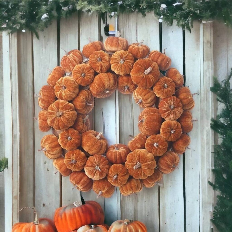 Golden Orange Autumn Velvet Pumpkin Wreath