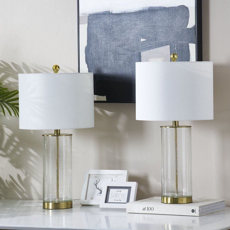 Metal Glass Table Lamp Set