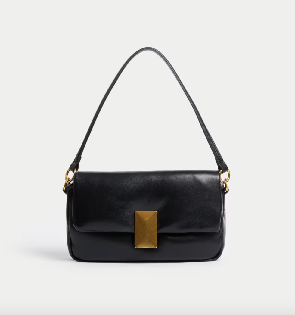 Faux Leather Puffy Baguette Bag