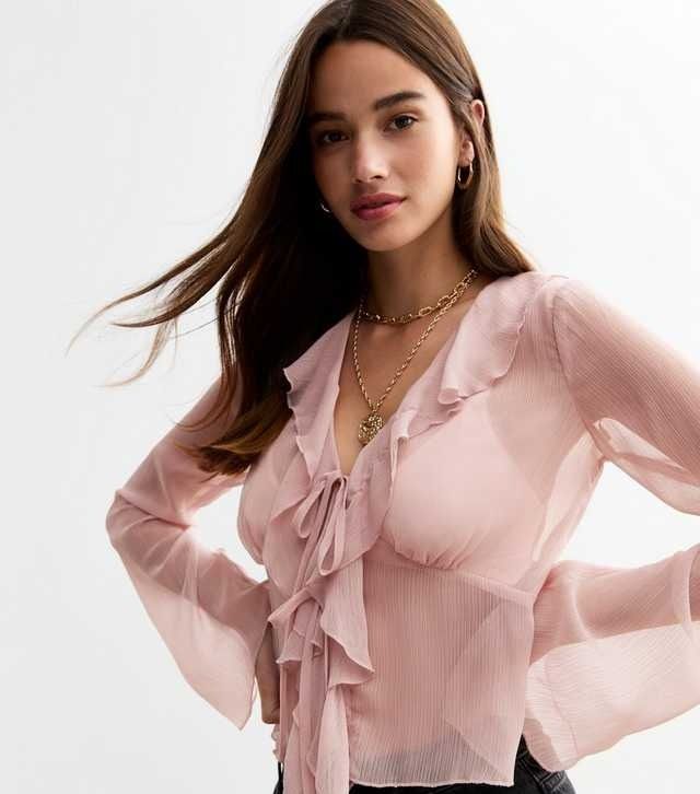 Pink Ruffle Tie Front Top