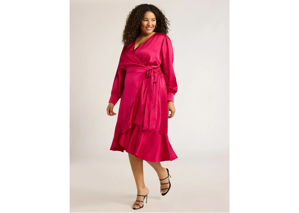 Faux Wrap Ruffle Trim Dress
