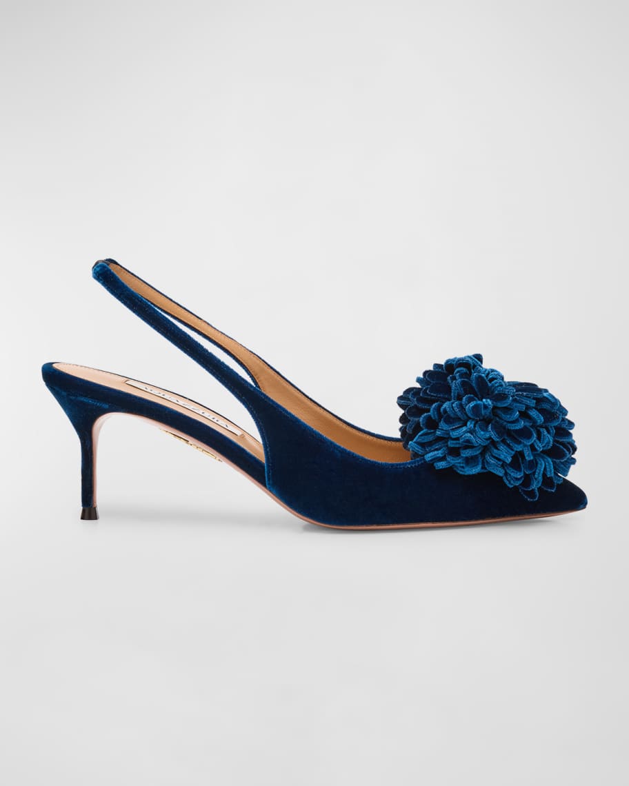 Velvet Pom Slingback Pumps