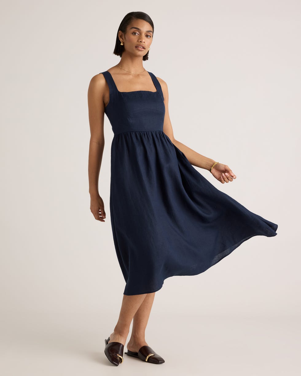 100% European Linen Fit & Flare Midi Dress