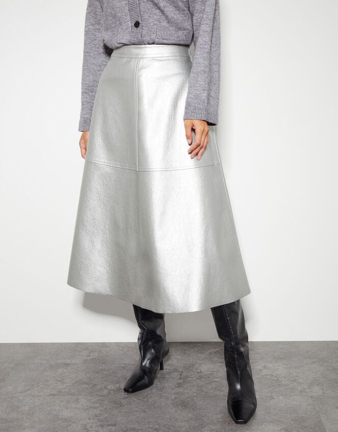 Pippa Faux Leather Skirt Silver