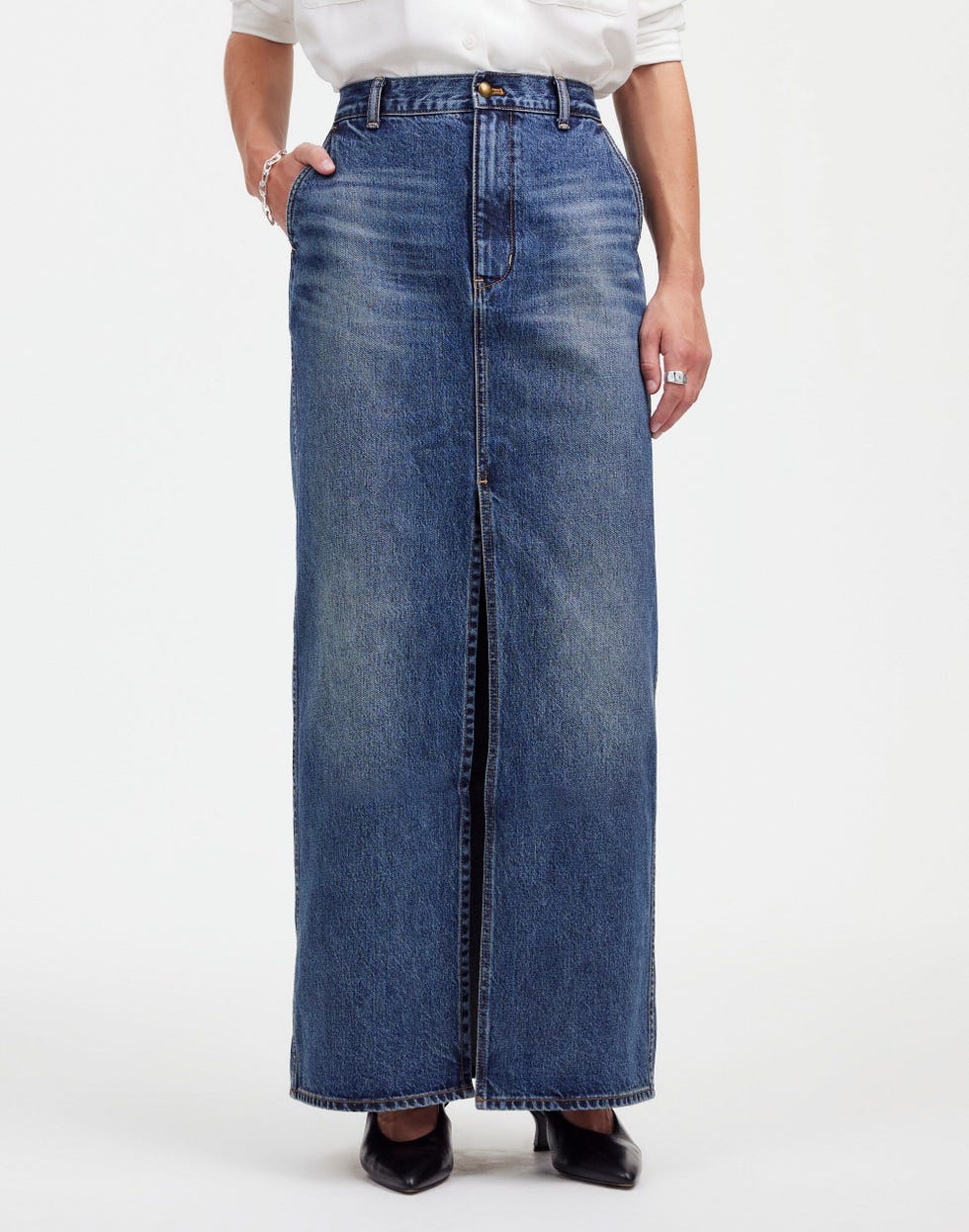 Denim Maxi Skirt in Croswell Wash