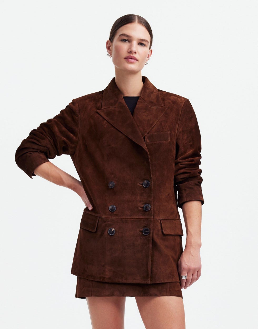 Double-Breasted Blazer in Suede