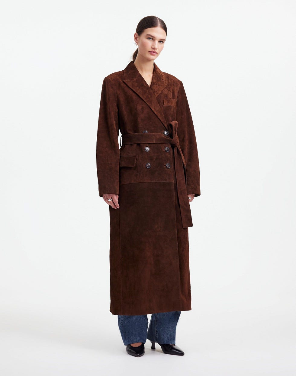 Double-Breasted Blazer Overcoat in Suede