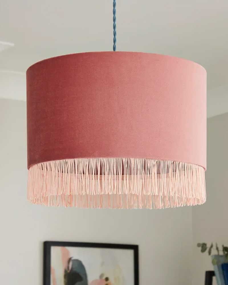 Fringed Velvet Drum Lamp Shade