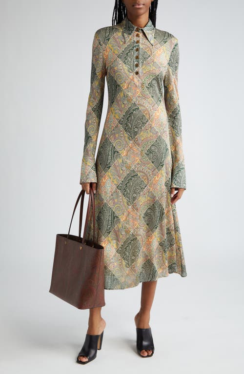 Patchwork Paisley Long Sleeve Shirtdress