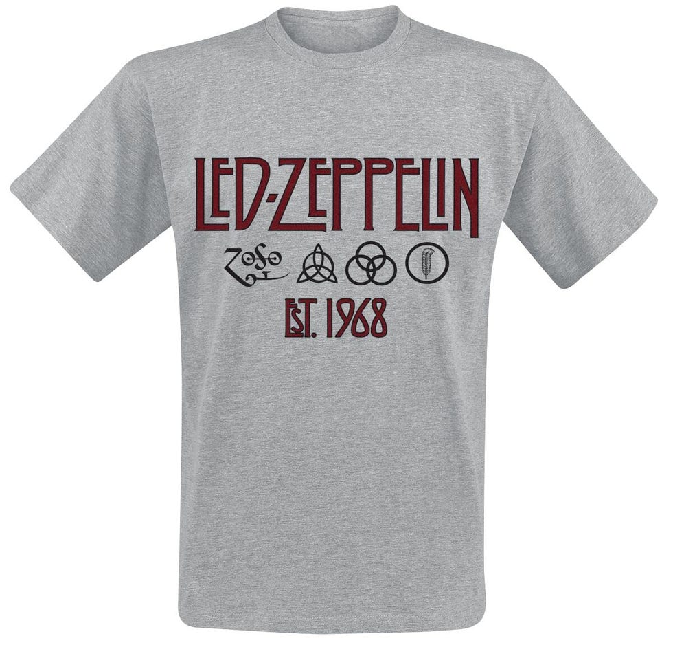 Led Zeppelin Symbols EST. 1968 Men's T-Shirt Grey Sport XL 90% Cotton, 10% Polyester Regular