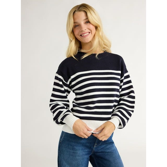 Roll Neck Cotton Sweater with Long Sleeves