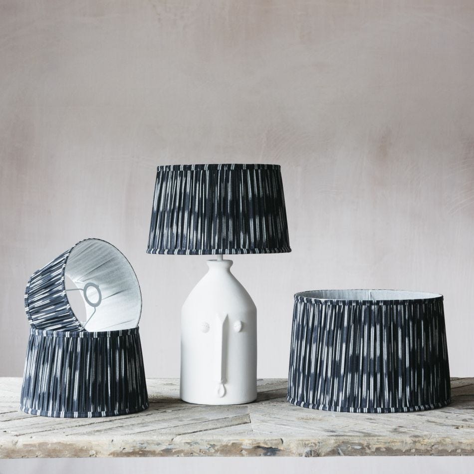 Navy Pleated Ikat Lamp Shades