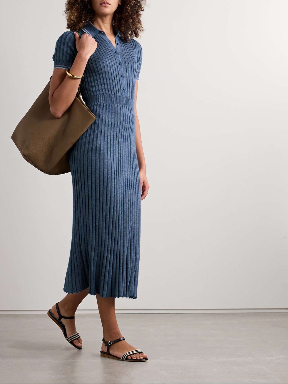 Eyot striped ribbed silk and cashmere-blend midi dress