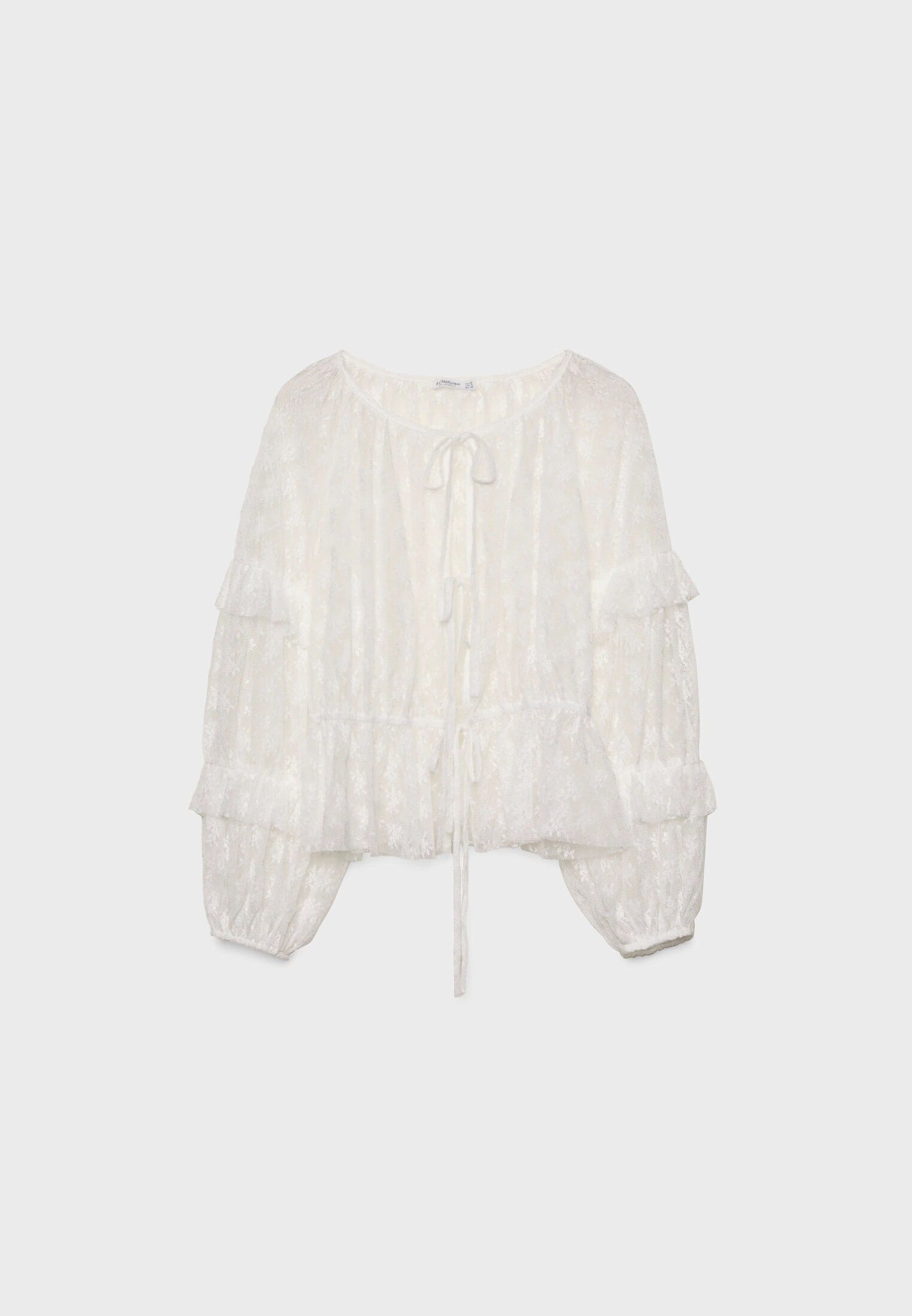 Blusa blanca volantes fashion stradivarius