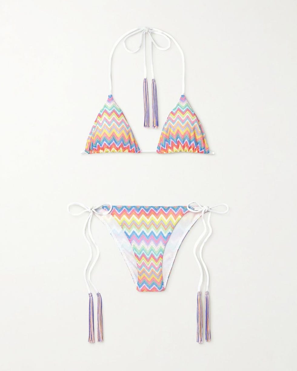 Striped Crochet-Knit Triangle Bikini