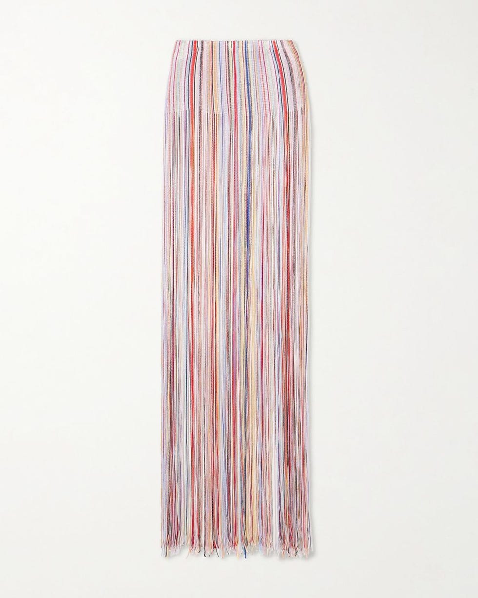 Mare Fringed Striped Metallic Crochet-Knit Maxi Dress