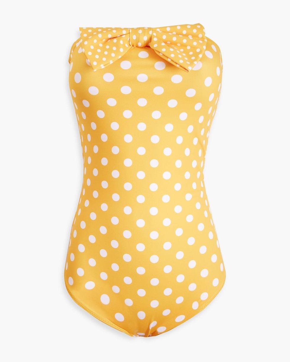 Evanna Bow-Embellished Polka-Dot Bandeau Swimsuit