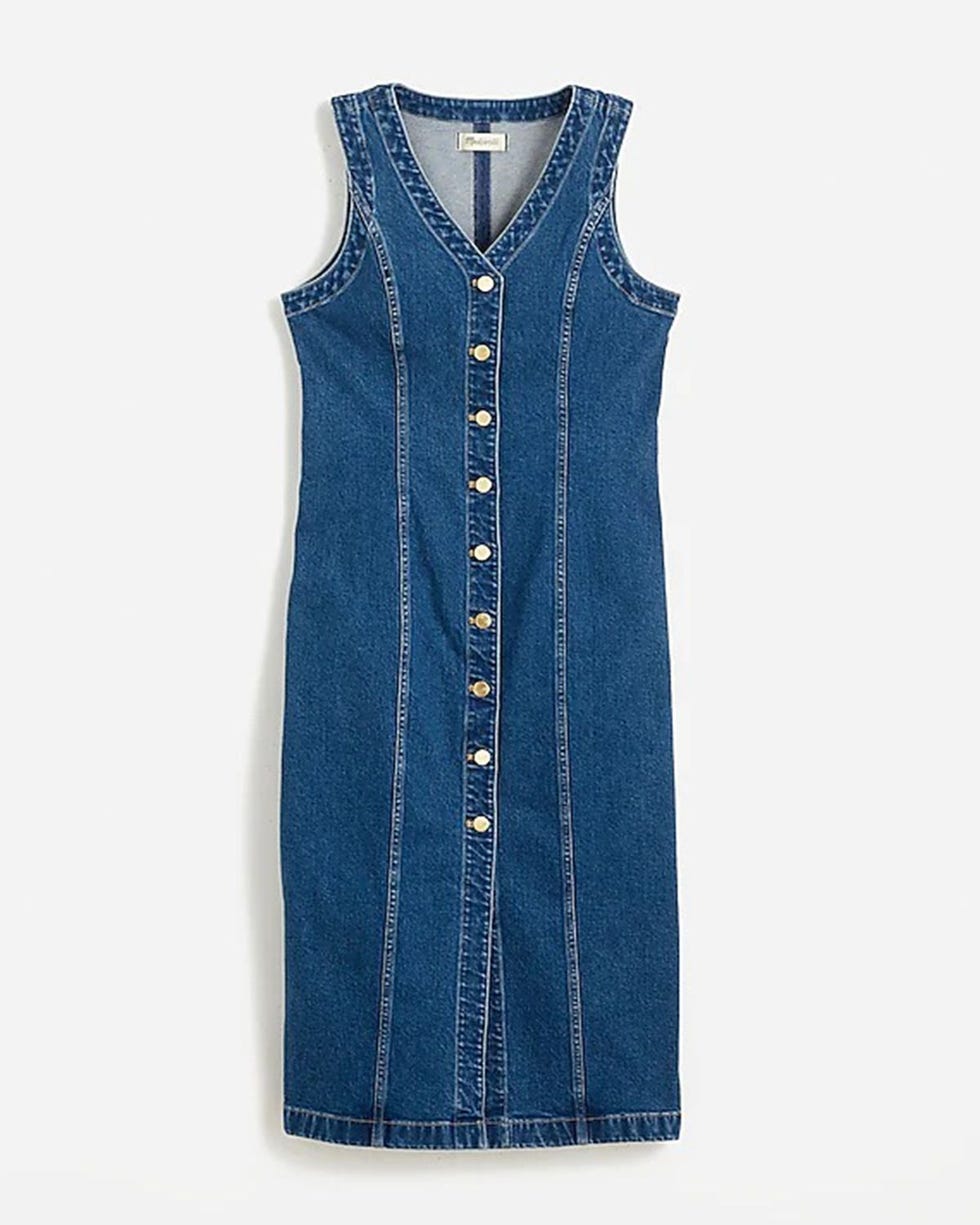 Denim V-Neck Midi Dress