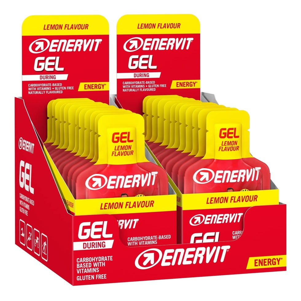 Enervit, Gel Limone, Integratore con Vitamine e Carboidrati, ad Alta Intensità Energetica, per Sforzi di Lunga Durata, con Formula DP4, Senza Glutine, 24 Minipack da 25 Millilitri