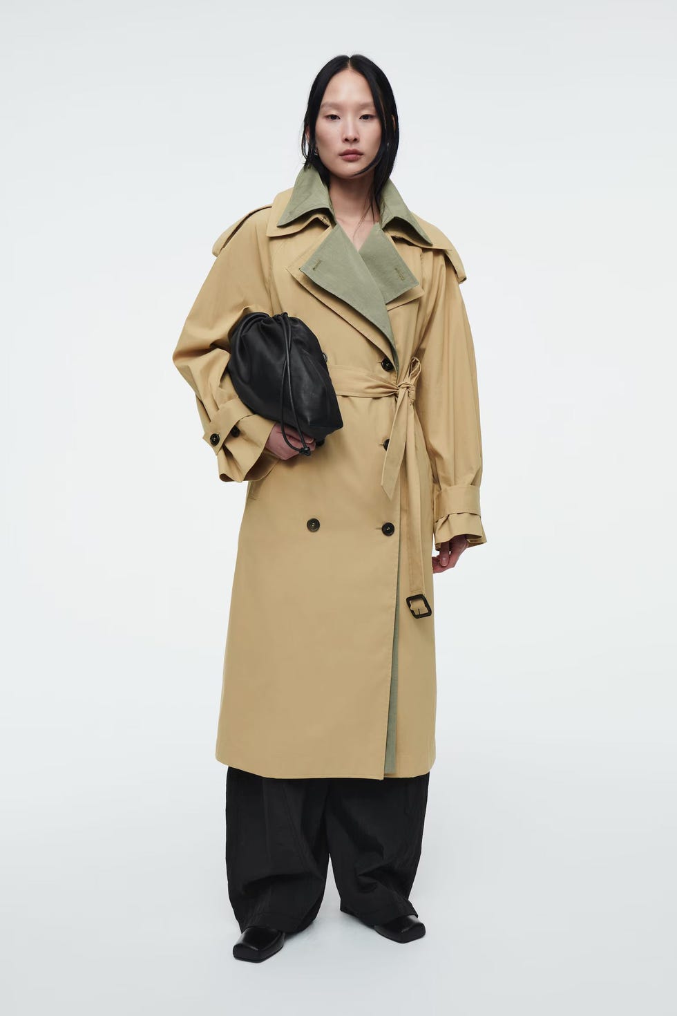 Layered Double-breasted Trench Coat