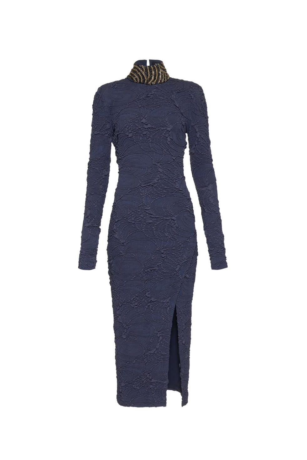 Chain Embellished Jacquard Midi Dress