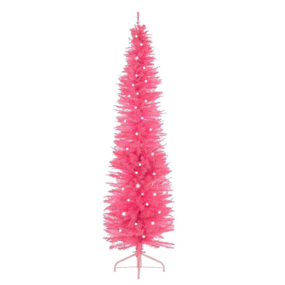 6ft Pink Christmas Tree/Slim Artificial Pre-Lit Indoor Tree/Includes Folding Stand / 560 Tips & 110 LED Lights